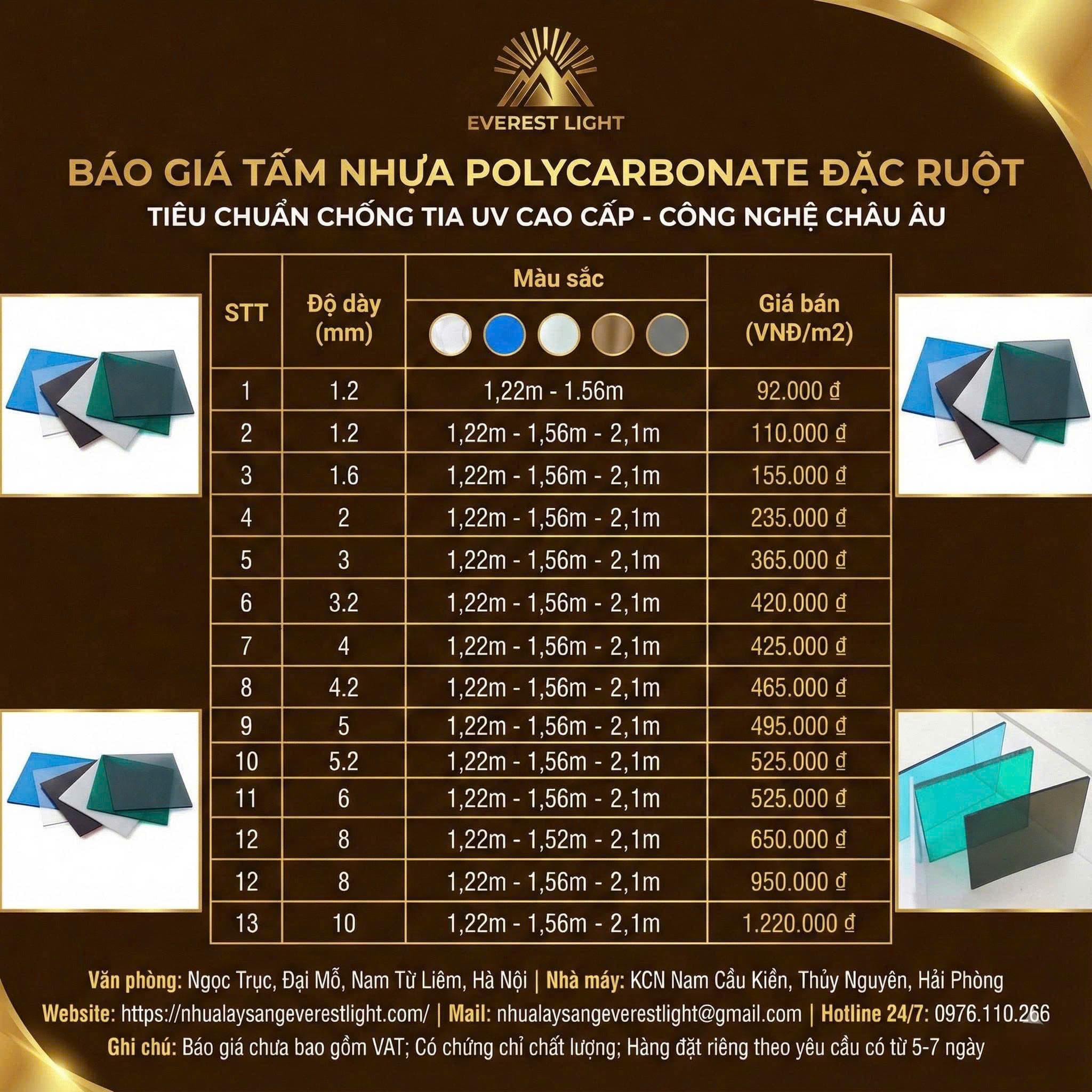 Tấm lấy sáng polycarbonate đặc 2mm 5